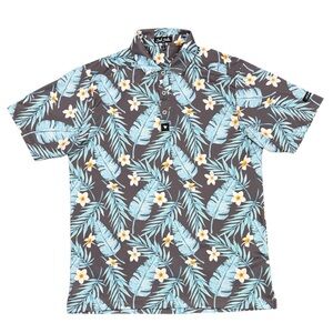 Bad Birdie Mahalo Print Polo Men's M Golf Hawaiian Short Sleeve Floral Shirt
